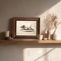 Vintage Framed Running Dog Canvas Wall Art Puppy Zoomies Wall Decor Picture D…