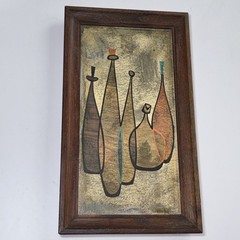 Vintage Mid Century Modern Robert Lyons Art Print BOTTLES MCM Swung Glass