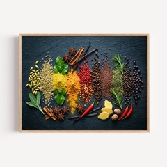 Dark Moody Culinary Spices Wall Art, Colorful Herbs and Seasonings Food Photo