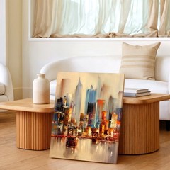 Wall Art Abstract City Street Canvas Print Rainy Urban Skyline Car Lights Decor