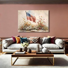 4th of July American Flag Wildflower Canvas Wall Art 8x12in, Framed Patriotic…