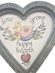 Vintage Cottage Grandma Core Duck Love Grows Happy Wood Hearts Wall Decor
