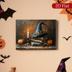 Framed Canvas Vintage Witch Hat Pumpkin Old Book Candle Fall Dark Academia Art