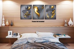 Bedroom Canvas Wall Art Decor,Black&Gold Romantic Kissing Embrace Couple Livi…