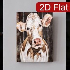 Rustic Farm Cow Impasto Canvas Wood Frame Wall Decor Gift