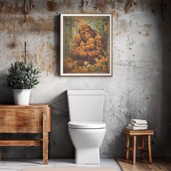 Vintage SASQUATCH FAMILY Wall Art, BIGFOOT Flower Poster, Cryptid Botanical Yeti