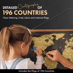 Travelization XL Scratch Off World Map with 196 Country 36″L x 24″W, Black