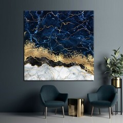 Blue Gold Marble Canvas , Luxury Wall Art, Abstract Wall Decor, Navy Blue Canvas