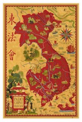 Decorative Map of Vietnam, Laos and Cambodia – Indochine Francaise circa 1945
