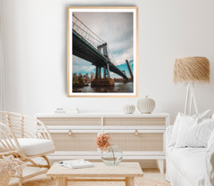 Bridge On Sea Print, City Wall Art, Cloudy Sky Framed Beach Wall Art, Coastal