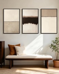Abstract Framed Wall Art Minimalist Beige Gray Pastel Watercolor Wall Decor M…