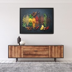 Dark Moody Culinary Spices Wall Art, Colorful Herbs and Seasonings Food Photo