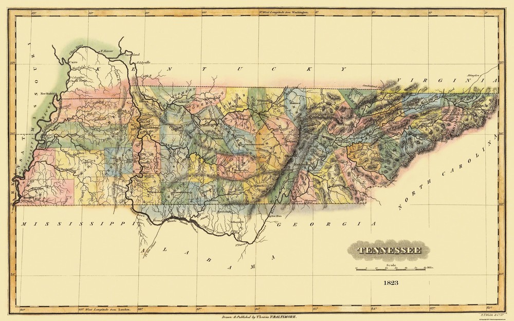Historic State Map – Tennessee – Lucas 1823 – Vintage Wall Art