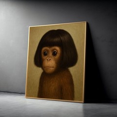 Surreal Monkey Portrait Poster, Whimsical Animal Wall Art, Unique Home Decor