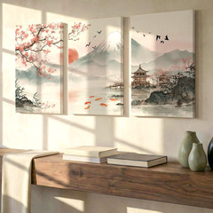 3 Pieces Japanese Landscape Cherry Large Wall Art Set for Bedroom Set Of 3