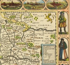 Ancient 1626 Early Antique Decorative Map of Bohemia Cotton Canvas Wooden Hanger
