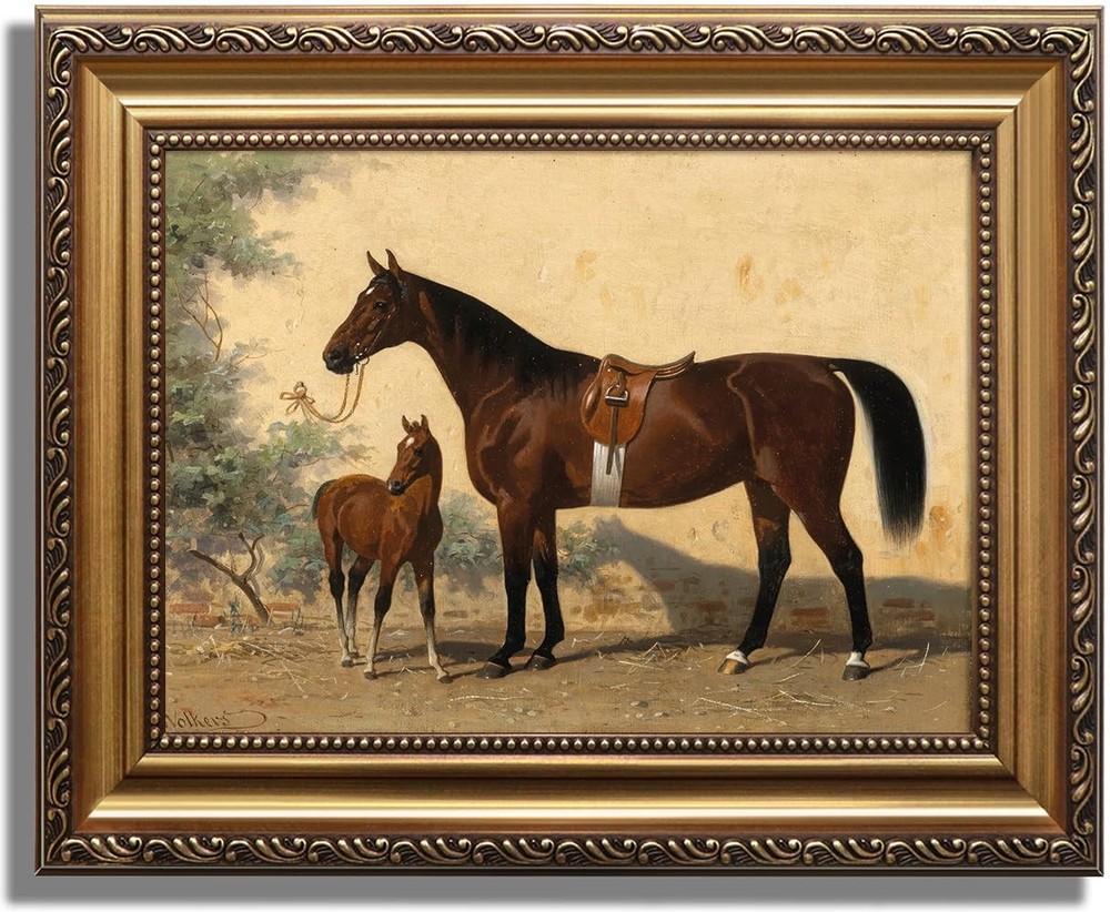 Gold Framed Vintage Wall Art, Vintage Horse Painting Farmhouse Decor, Rustic …
