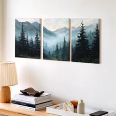 3 Pieces Misty Mountain Forest Large Wall Art Set for Living Room Set Of 3
