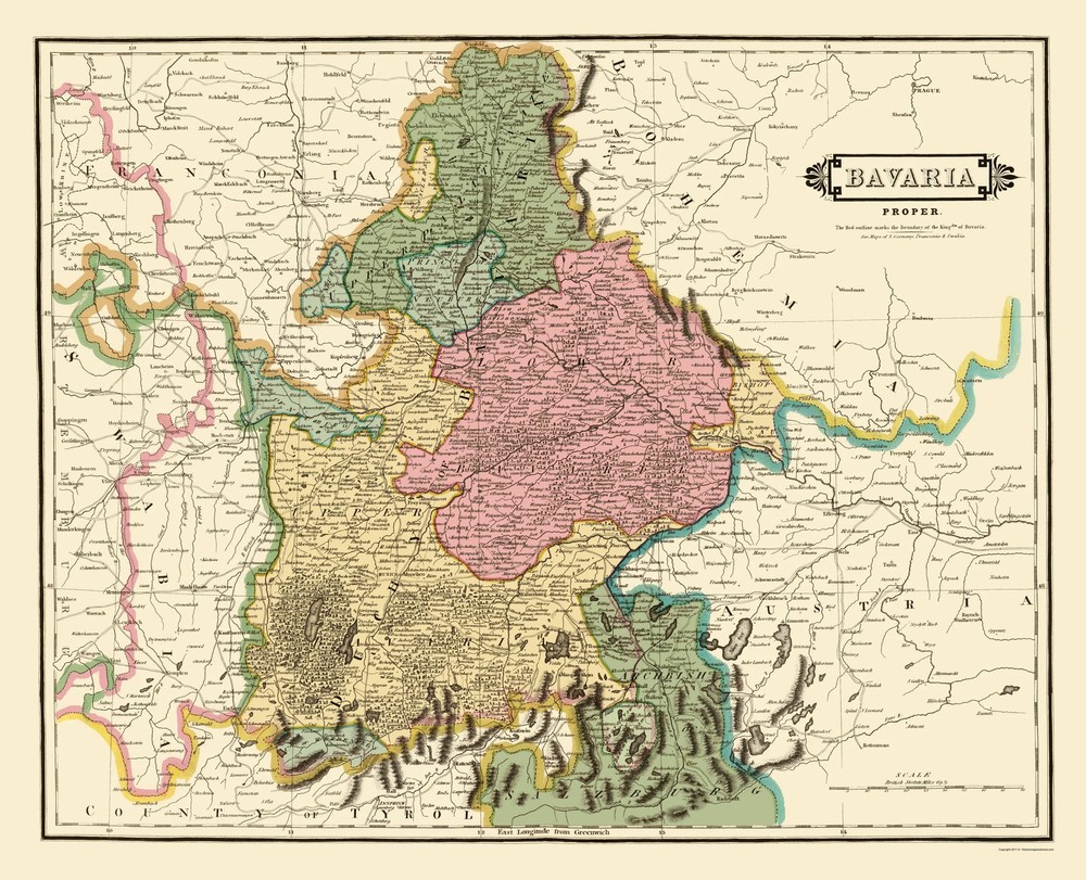 Historic Map – Bavaria Germany – Hamilton 1831 – Vintage Wall Art
