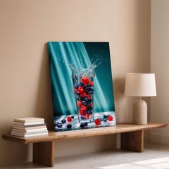Wall Art Crystal-clear Glass Filled With Vibrant Red Raspberries And Home Decor