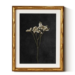 Gold Bamboo Framed Canvas Wall Art, Retro Dark Dried Wildflower Botanical Pai…