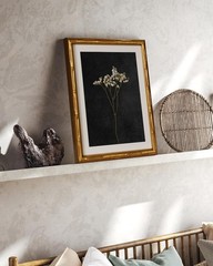 Gold Bamboo Framed Canvas Wall Art, Retro Dark Dried Wildflower Botanical Pai…