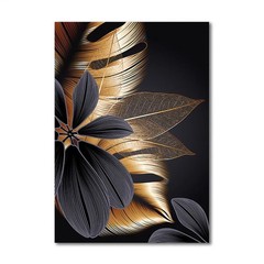 Black Grey Golden Plant Leaf Painting Nordic Wall Art For Living Room Home Decor