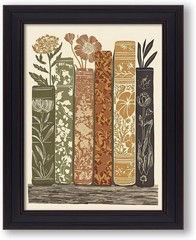 8×10 Inch Vintage Wall Art Framed Earth Tone Books Nature Canvas Print