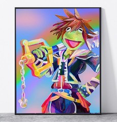 Kermit as Sora Poster – Funny Kingdom Hearts Fan Art for Game Rooms