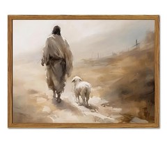 Framed Jesus Leaves the 99 Sheep Wall Art, Christian Wall Decor Paintings, Je…
