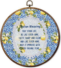 Italian Blessing Lemon Round Wall Art Decor, Rustic Mediterranean Lemon Hangi…