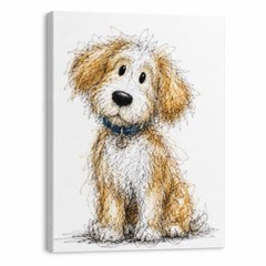 Cute Brown Puppy Canvas Wall Art Scruffy Dog Sketch Print Minimalist Pet Decor