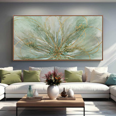 Oversized Abstract Gold Line Canvas Art for Bedroom & Dining Room 36″x70
