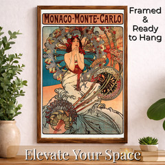 Art Nouveau Monaco Monte Carlo Poster by Mucha Framed 11×17 Reproduction Print