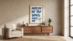 Meet Me At The Beach Poster Blue Typography Palm Tree Coastal Wall Art Decor