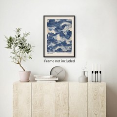 Blue Waves Wall Art Vintage Oriental Japandi Wabi Sabi Poster12X16 inch Unframed