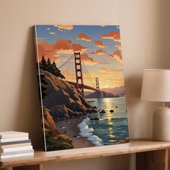 Golden Gate Bridge Sunset Canvas Wall Art Coastal Landscape Canvas Print Home