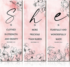 3 Pcs Woman History Month Bible Verses Wall Art Pink and Purple Inspirational Ch