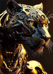 Mountain Lion Cougar Leopard Gold Machine Big Cat – Canvas Print 31.5″ by 22″
