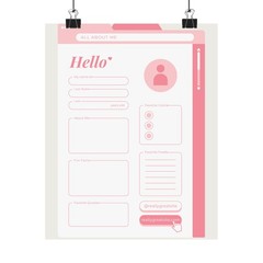 Hello Pink Fill-In Profile Poster Matte Vertical Poster | Printable Wall Art