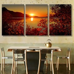 Lake Sunset Scenery 3 Pieces Canvas Print Wall Art Poster Home Decoration