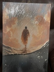 Vertical Multicolor Art Print Wall Poster – Figure Walking on Water Toward Light