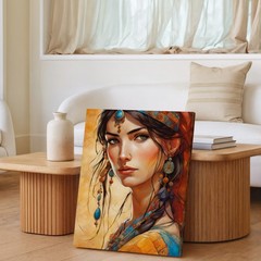 Boho Woman Portrait Canvas Wall Art Orange Turban Jewelry Print Decor Wall Home