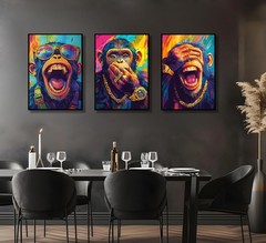 3Pcs Colorful Monkey Wall Art Canvas Graffiti Style Posters Hip Hop Pop Art C…