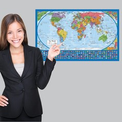 2 Pack – Laminated World Map Poster & USA Set – Equal 18” x 29”, Blue