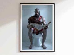 God of War Poster, Bathroom Wall Art, Bathroom Funny Print, Kratos Game Poster