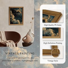 Vintage Gold Framed Moody Celestial Wall Art, Cloud Print Abstract Night Sky …