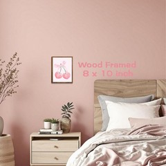 Pink Bows Heart Cherry Canvas Wall Art, Wood Framed Cute Trendy Coquette Prep…