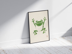 Funny Frog Poster Japanese Minimalist Animal Wall Art Home Decor Gift Print Room