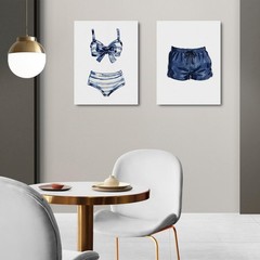 Blue White Painted Swimsuits Lake House Beach House Wall Decor Canvas Wall Ar…